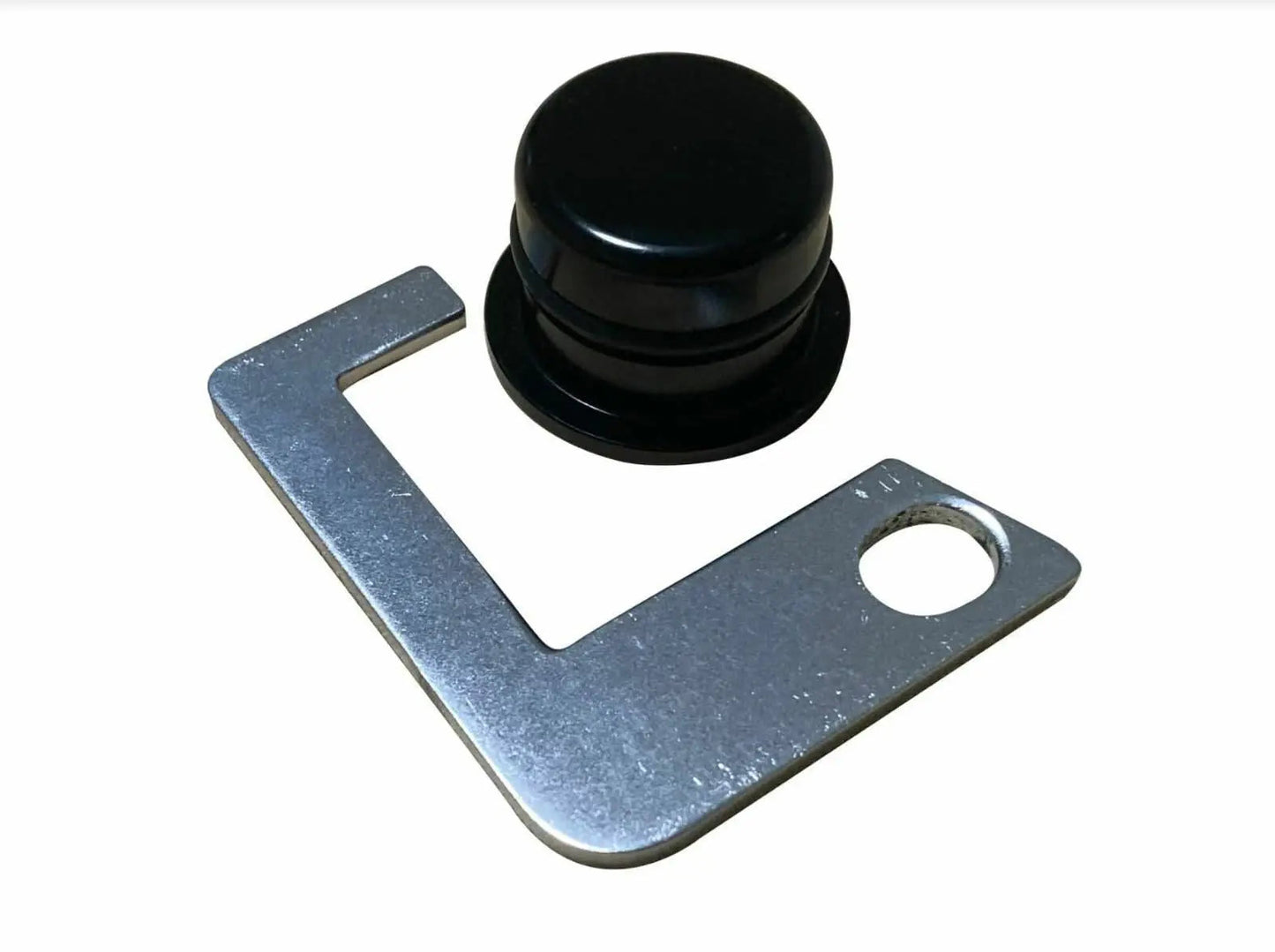 Jack Spania Racing K20 K24 thermostat housing block off plug and bracket installed on Honda Acura Integra CRX engine part.