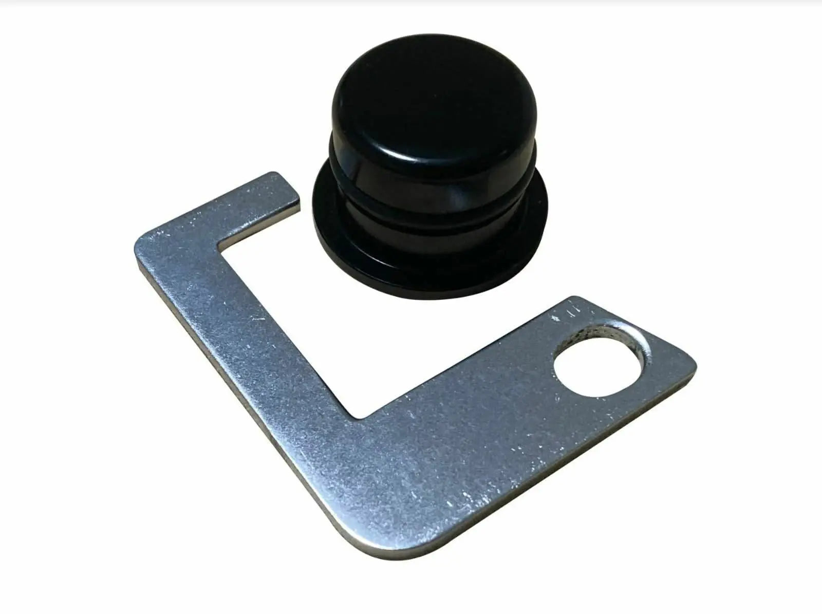 Jack Spania Racing K20 K24 thermostat housing block off plug and bracket installed on Honda Acura Integra CRX engine part.