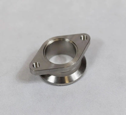 Jack Spania Racing 44mm V-Band to 2-Bolt Wastegate Adapter with fire ring gasket for TiAL MVS engine turbocharger connection.