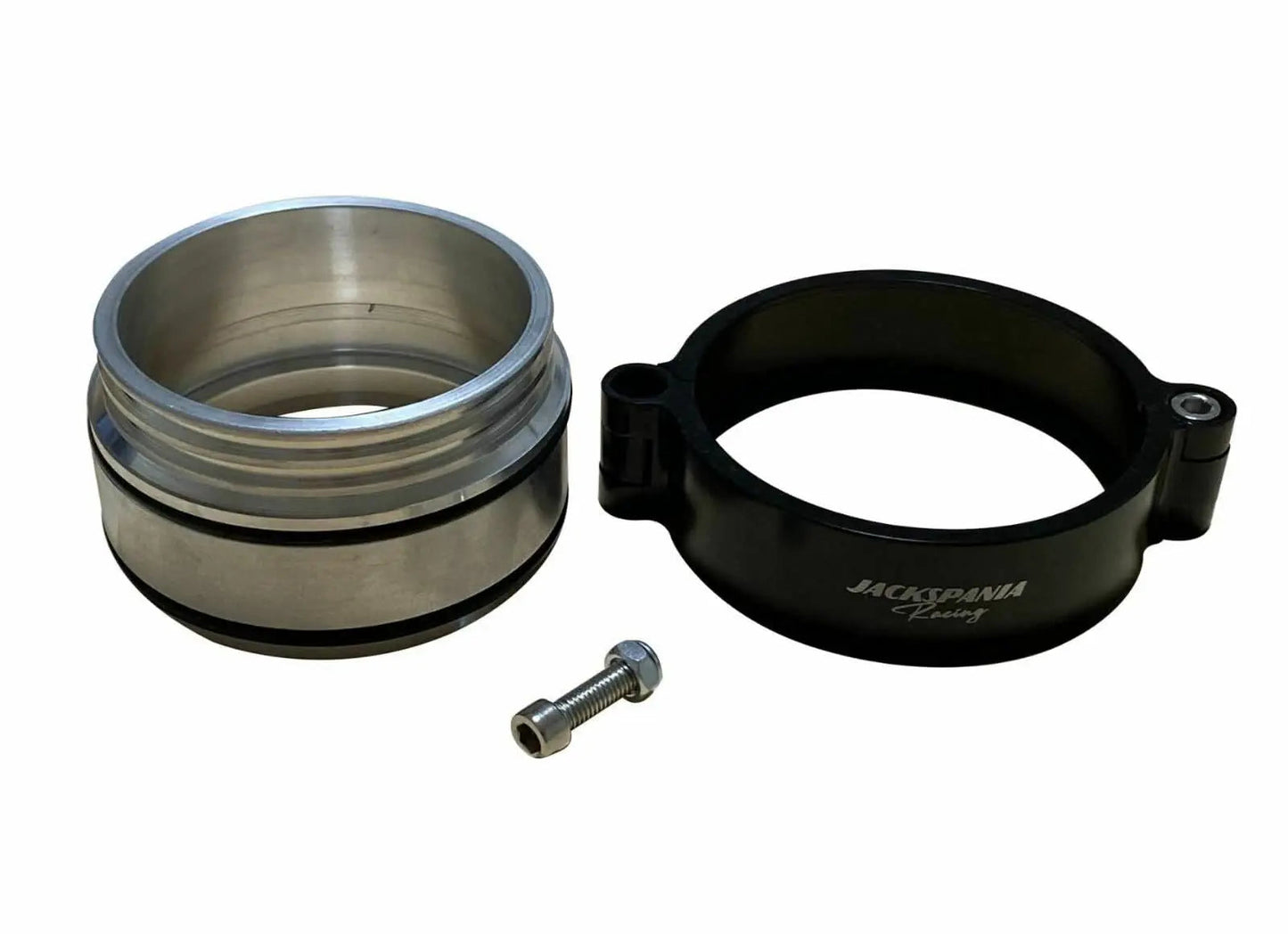Aluminum HD clamp intake pipes for intercooler, 2.5 and 3 inch diameter, by Jack Spania Racing, with V-band clamps for engine upgrade.