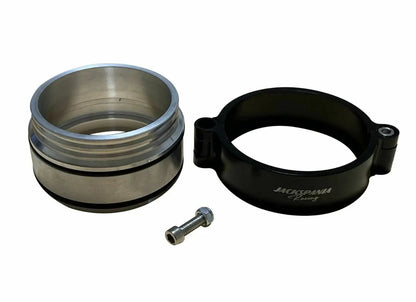 Aluminum HD clamp intake pipes for intercooler, 2.5 and 3 inch diameter, by Jack Spania Racing, with V-band clamps for engine upgrade.