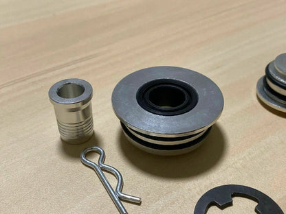 Jack Spania Racing billet spherical shifter cable bushings for OEM K20, K24, DC2, EG, EK, CRX Si transmission cables.