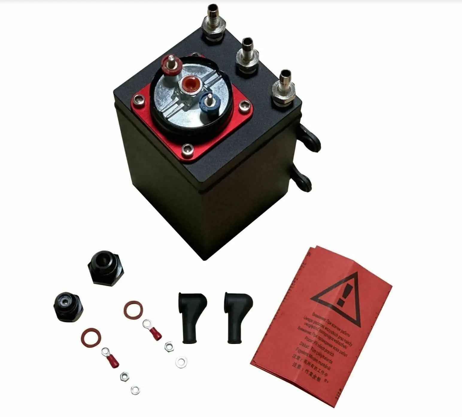 Jack Spania Racing billet aluminum external fuel pump surge tank for AEM Bosch 044 380LPH E85 engine application
