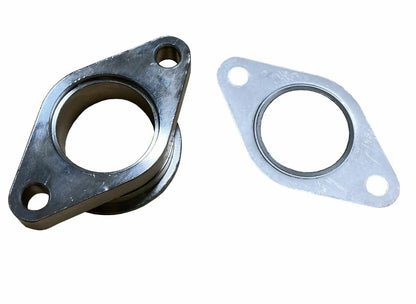 38mm Wastegate Adapter from Jack Spania Racing, V-band to 2-bolt flange with gasket, compatible with TiAL MVS turbocharger.