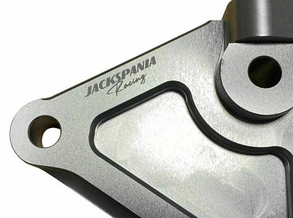 Jack Spania Racing K Series side mount pulley kit for Honda Acura Civic CRV K24 K24A2 engine parts, shown with pulleys and mounting hardware.