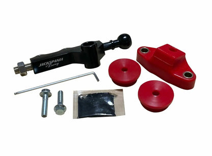 Front and rear short shifter kit with bushings for Subaru Impreza WRX and Legacy 5-speed transmission, by Jack Spania Racing.