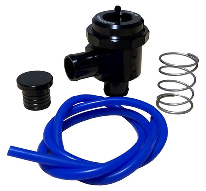 Jack Spania Racing diverter blow off valve for MK4 A4 and N54 engines, showing the metal valve and connection parts.
