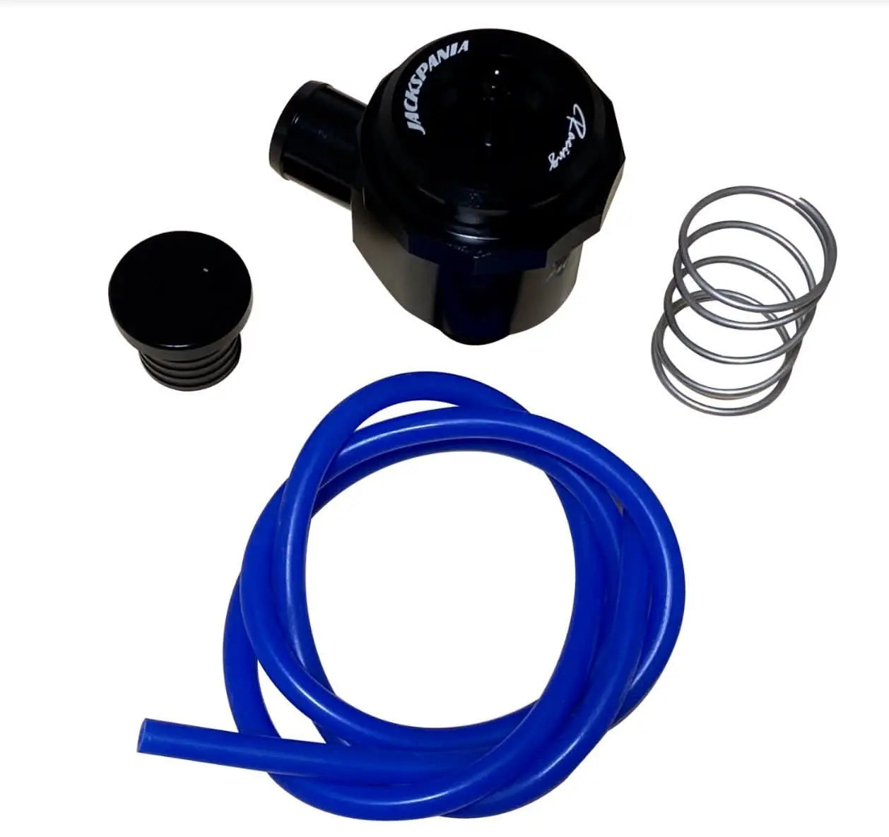 Jack Spania Racing diverter blow off valve for MK4 MKIV A4 N54 1.8T 2.7T engine parts, showing the metallic valve with fittings.