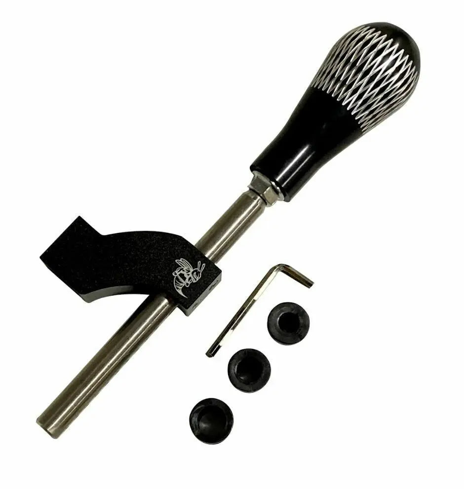 Jack Spania Racing adjustable shifter extender with shift knob, interior car accessory showing extension and ergonomic knob.