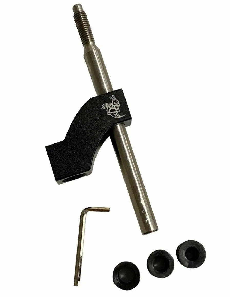 Jack Spania Racing adjustable shifter extender with shift knob for interior gear shift enhancement, shown on a car's gear lever.