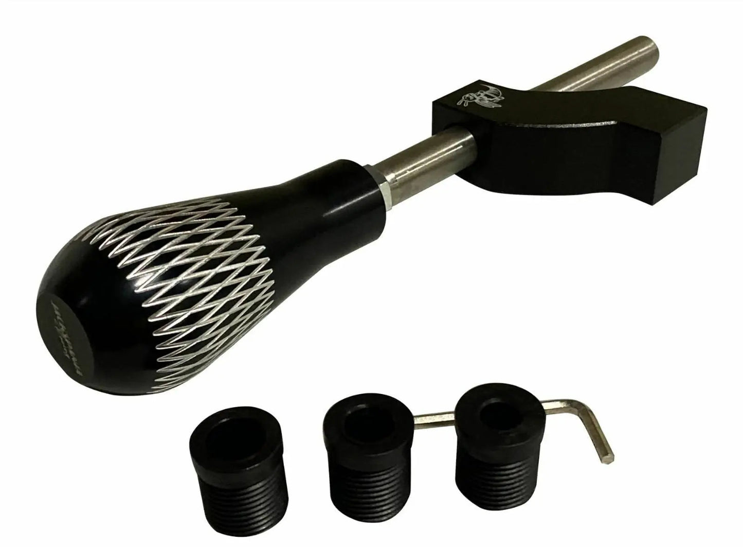 Adjustable shifter extender with shift knob from Jack Spania Racing, interior car accessory for enhanced gear shifting comfort.