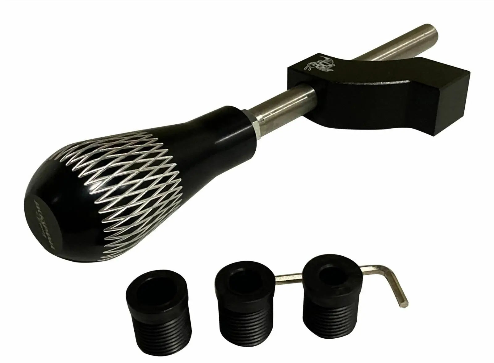 Adjustable shifter extender with shift knob from Jack Spania Racing, interior car accessory for enhanced gear shifting comfort.