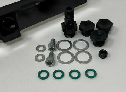 Jack Spania Racing H F Series high flow fuel rail for Honda Prelude H22 H23 and Accord F22 engine, mounted on engine with hoses and fittings.