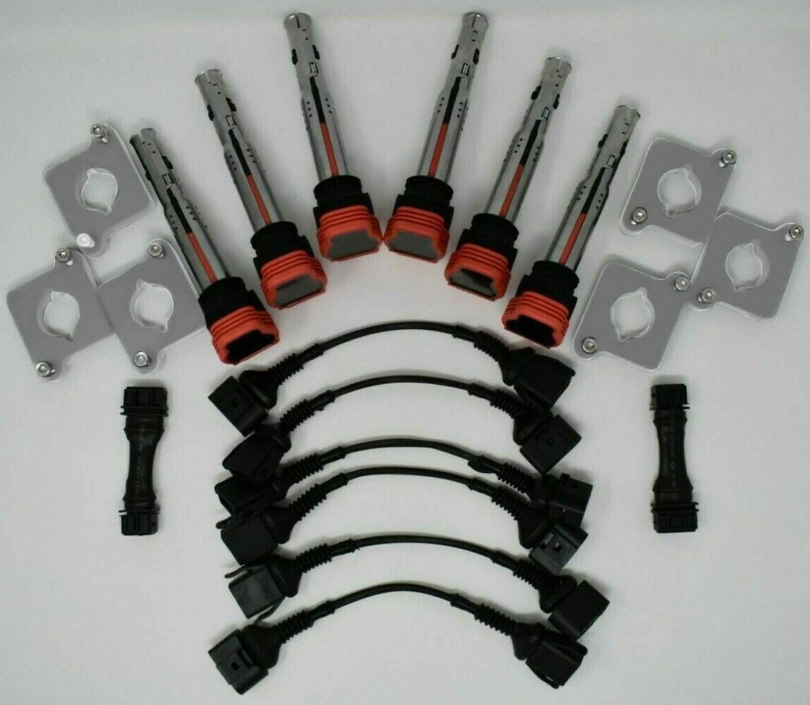 Audi 2.7T coil conversion harness and ICM removal kit for S4 RS4 B5 2.7T engine, featuring coilpack plates by Jack Spania Racing.