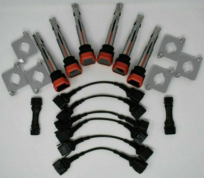 Audi 2.7T coil conversion harness and ICM removal kit for S4 RS4 B5 2.7T engine, featuring coilpack plates by Jack Spania Racing.