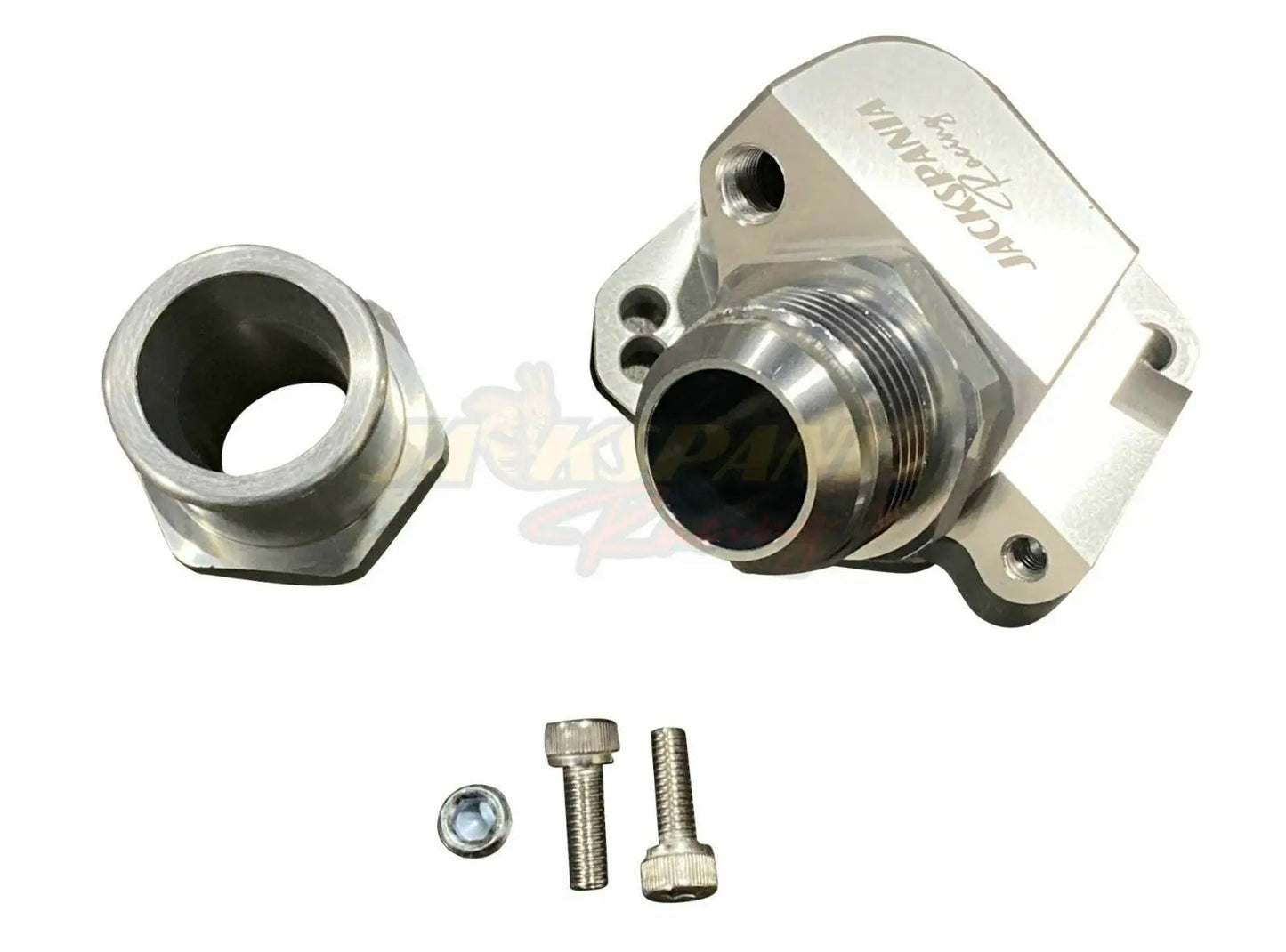 Jack Spania Racing B D Series thermostat coolant housing for Honda Acura B16 B18 B20 Civic GSR engine parts, with 16AN fitting.