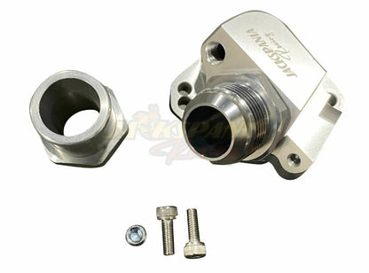Jack Spania Racing B D Series thermostat coolant housing for Honda Acura B16 B18 B20 Civic GSR engine parts, with 16AN fitting.
