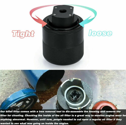 Jack Spania Racing Race Spec reusable billet oil filter for Honda Acura K-Series K20 K24 engine swap, engine parts accessory.