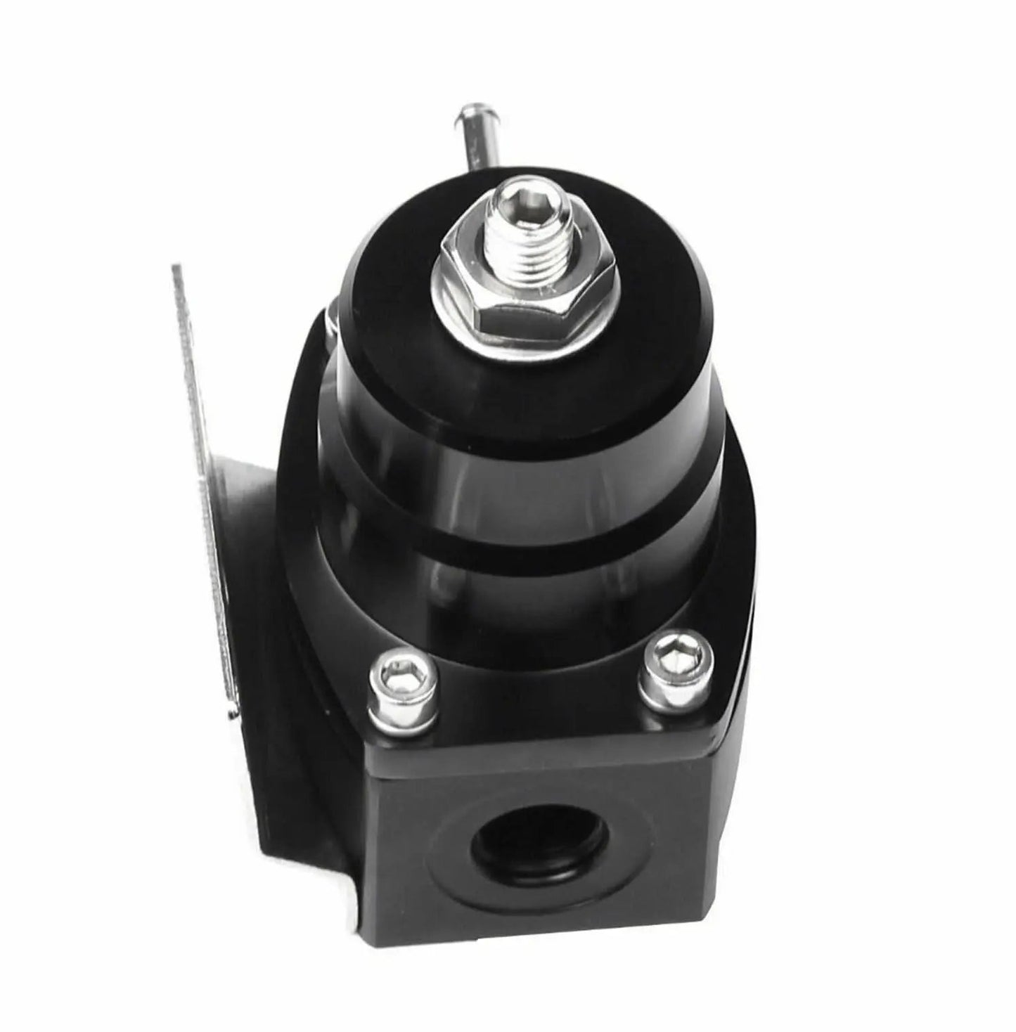 Jack Spania Racing adjustable EFI fuel pressure regulator kit with gauge, fits AN6 fittings, 30-70 PSI for engine performance.