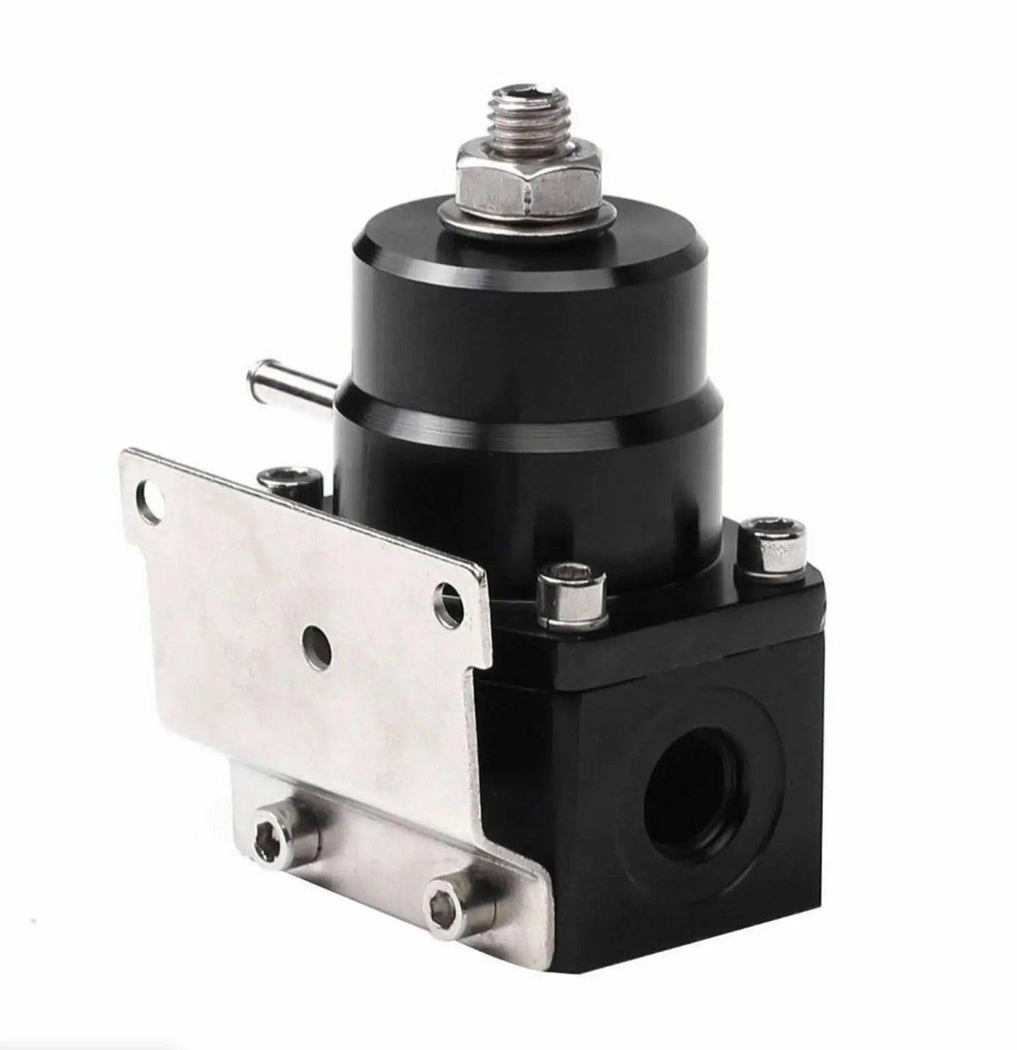 Jack Spania Racing adjustable EFI fuel pressure regulator kit with gauge, AN6 fittings, 30-70 PSI for engine fuel systems.