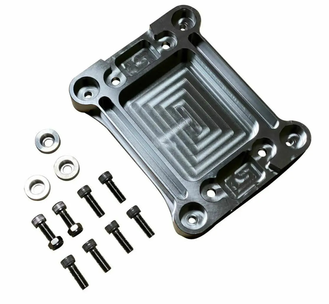 Jack Spania Racing billet shifter base plate V2 for Honda TSX and Accord K24 transmission, shows metal part with mounting holes.
