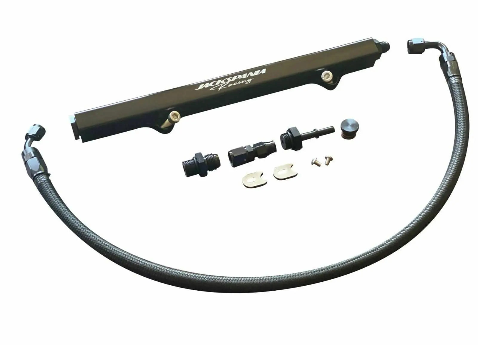 Jack Spania Racing K20 K24 fuel rail line kit for Acura RSX and Honda Civic Si, featuring AN6 hardline engine parts.