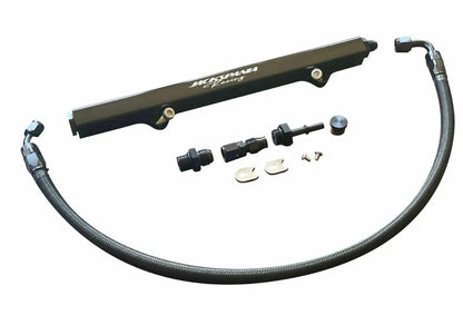 Jack Spania Racing K20 K24 fuel rail line kit for Acura RSX and Honda Civic Si, featuring AN6 hardline engine parts.