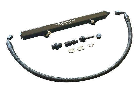 Jack Spania Racing K20 K24 fuel rail line kit for Acura RSX and Honda Civic Si, featuring AN6 hardline engine parts.