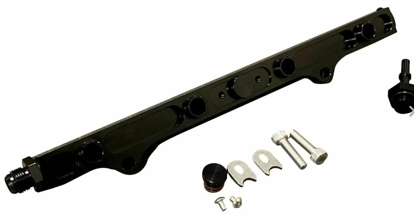 Jack Spania Racing K20 K24 fuel rail line kit for Acura RSX and Honda Civic Si, featuring AN6 hardline engine parts.