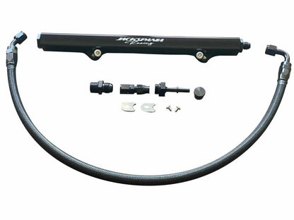 Jack Spania Racing K20 K24 fuel rail line kit for Acura RSX and Honda Civic Si, featuring AN6 hardline engine parts.