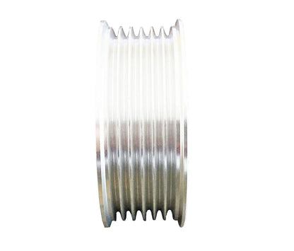 Aluminum grooved tensioner pulley for LS engines by Jack Spania Racing, designed for LS1, LS2, LS3, and LS6 engine parts.