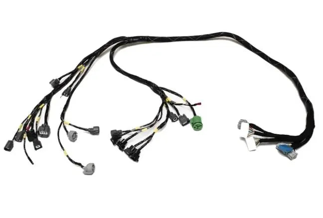 Jack Spania Racing B D H F Series tucked engine harness kit installed in Honda Acura Prelude engine bay.