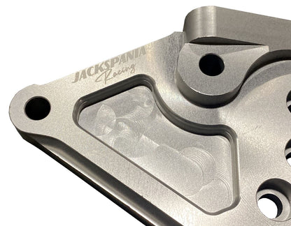 Jack Spania Racing CRV passenger post engine mount bracket for Honda Acura K20 swap, showing the metal bracket component.