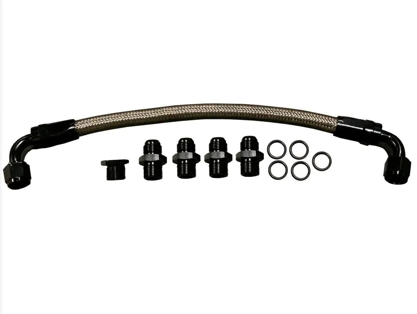LS Crossover Fuel Line Kit with -6AN and -8AN fittings for LS1, LS2, LS3, LS6, LS7, LSX V8 engines, includes adapter fittings.