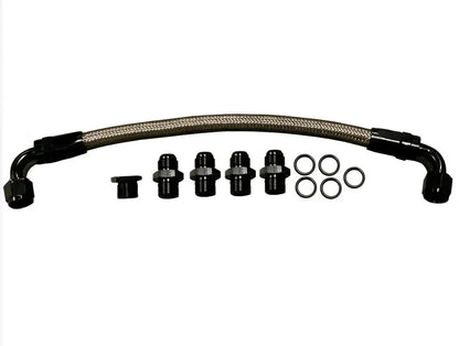 LS Crossover Fuel Line Kit with -6AN and -8AN fittings for LS1, LS2, LS3, LS6, LS7, LSX V8 engines, includes adapter fittings.