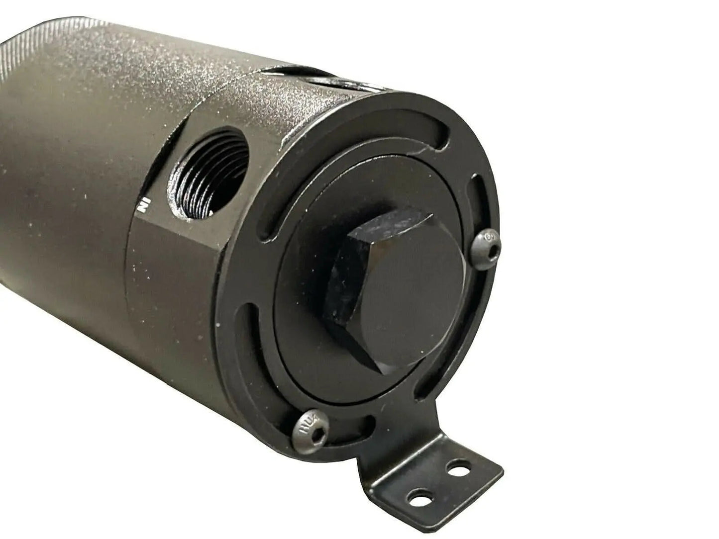 Jack Spania Racing oil catch can filter breather tank with mounting bracket and 2-port hose drain for engine performance.