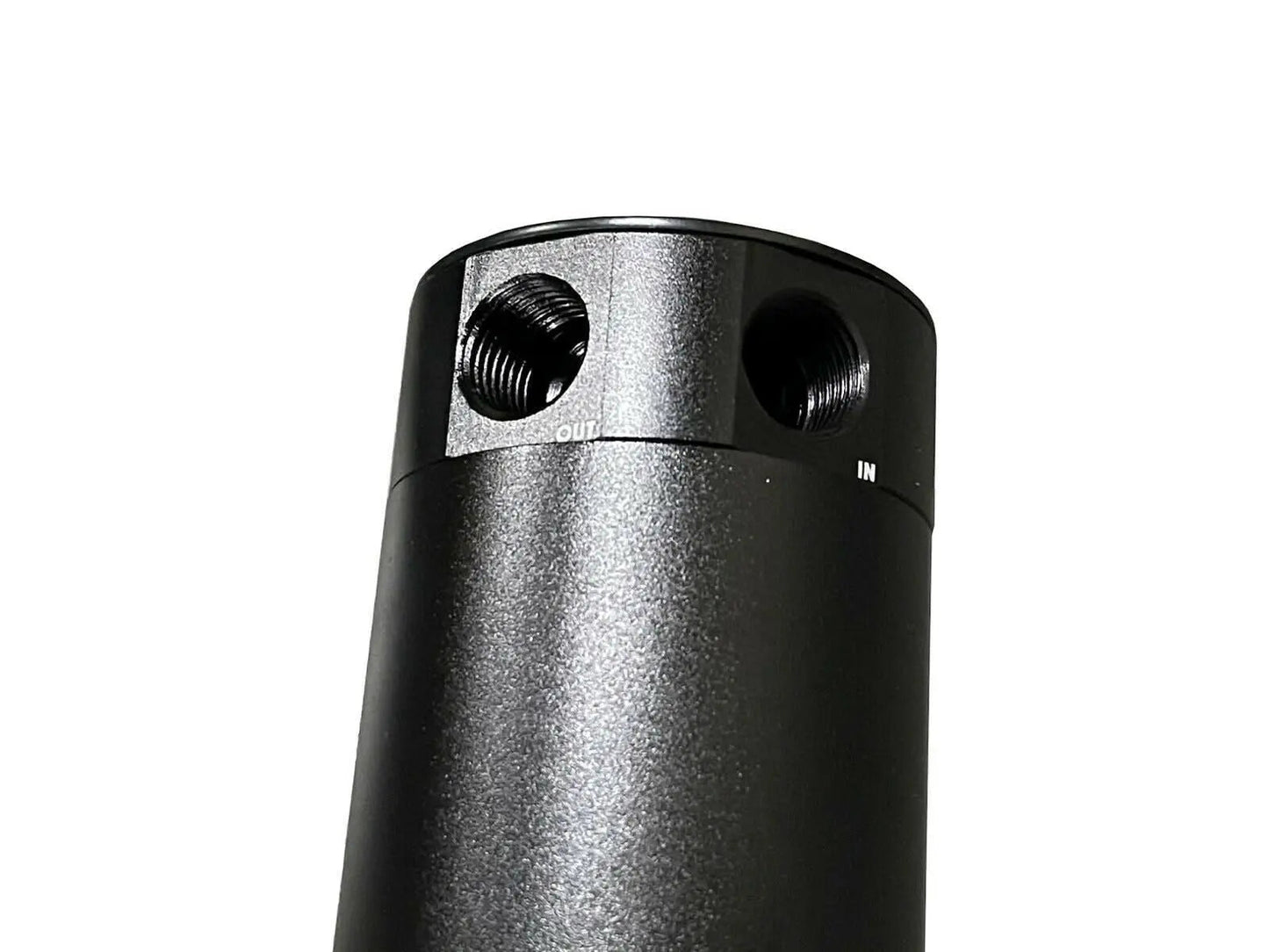 Jack Spania Racing oil catch can filter breather tank with mounting bracket and 2-port hose drain for engine performance.