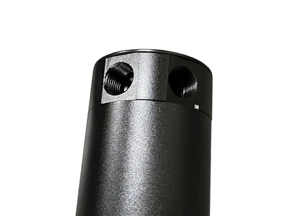 Jack Spania Racing oil catch can filter breather tank with mounting bracket and 2-port hose drain for engine performance.