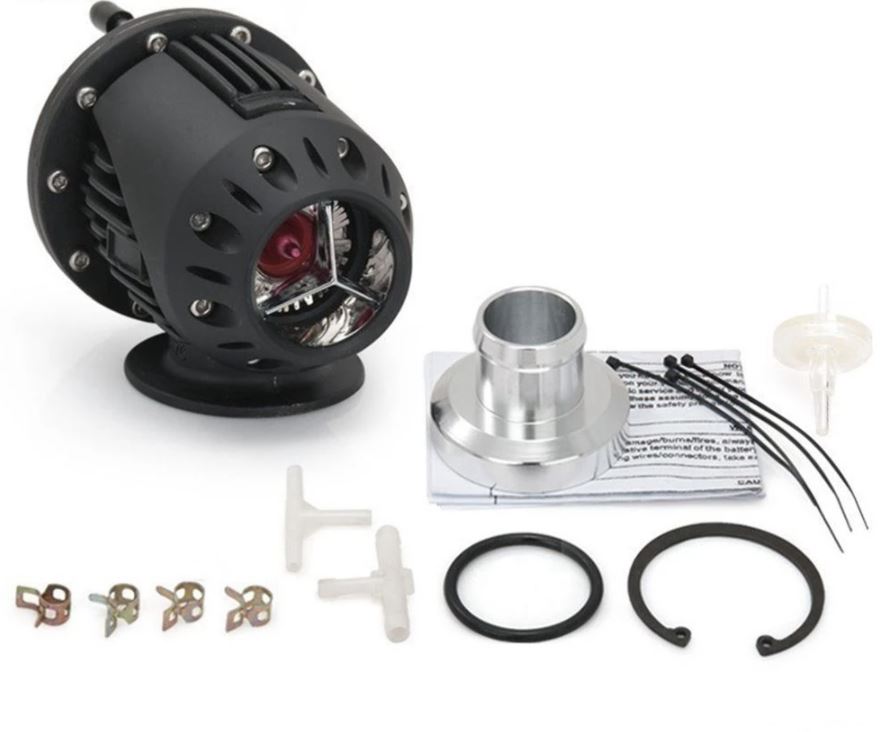 Jack Spania Racing SSQV 4 Blow Off Valve BOV Kit installed on turbo intercooler pipe, engine parts for turbocharged vehicles