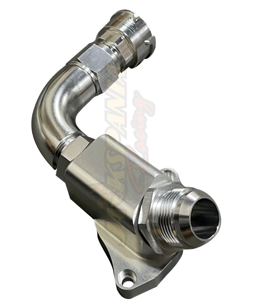 Jack Spania Racing upper coolant housing filler neck with 16AN fitting for B16, B18C5, Type R Civic DC2, and CRX engine parts