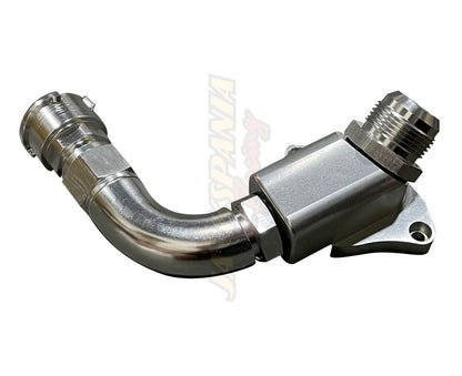Jack Spania Racing upper coolant housing filler neck with B16 B18C5 16AN fitting for Honda Civic Type R DC2 Si and CRX engine.
