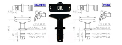 Black billet aluminum oil dipstick handle for Ford Mustang GT V8 LS engines from 1999-2011, by Jack Spania Racing.