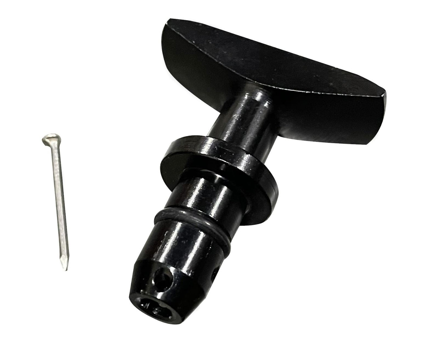 Black billet aluminum oil dipstick handle for Ford Mustang GT V8 LS engine, by Jack Spania Racing, suitable for LS1, LS2, LS3, LS6 engines