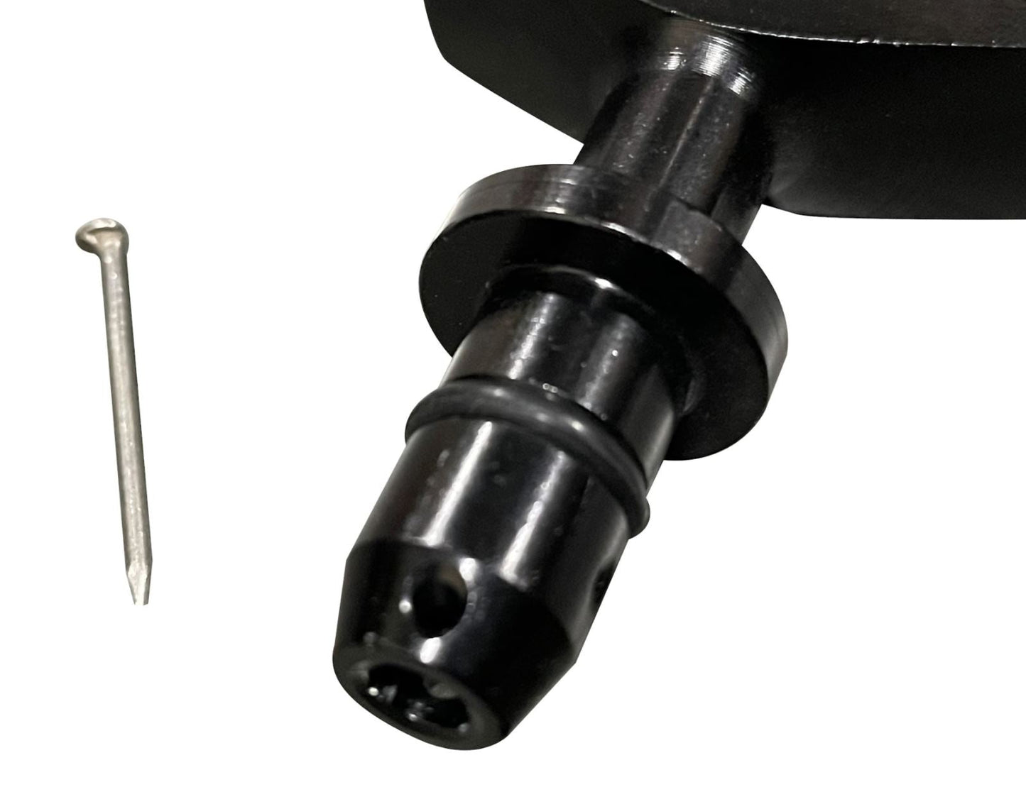 Black billet aluminum oil dipstick handle for Ford Mustang GT V8 LS engines, made by Jack Spania Racing.