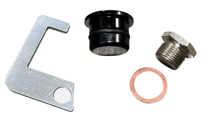 Jack Spania Racing heater core thermostat plug kit for K20 K24 engine swaps on Honda Civic, Integra, CRX, and EG EK models.