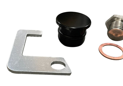 Jack Spania Racing heater core thermostat plug kit for K20 K24 engine swaps in Honda Civic, Integra, CRX, and Si models.