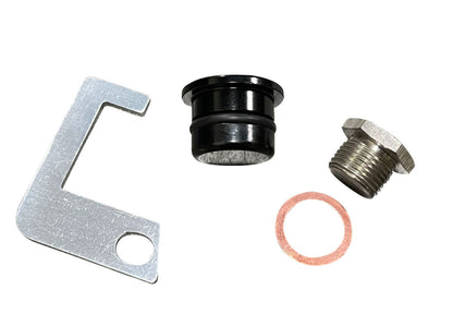 Jack Spania Racing heater core thermostat plug kit for K20, K24 swaps on Honda Civic, Integra, CRX, and EG EK DC2 engines.