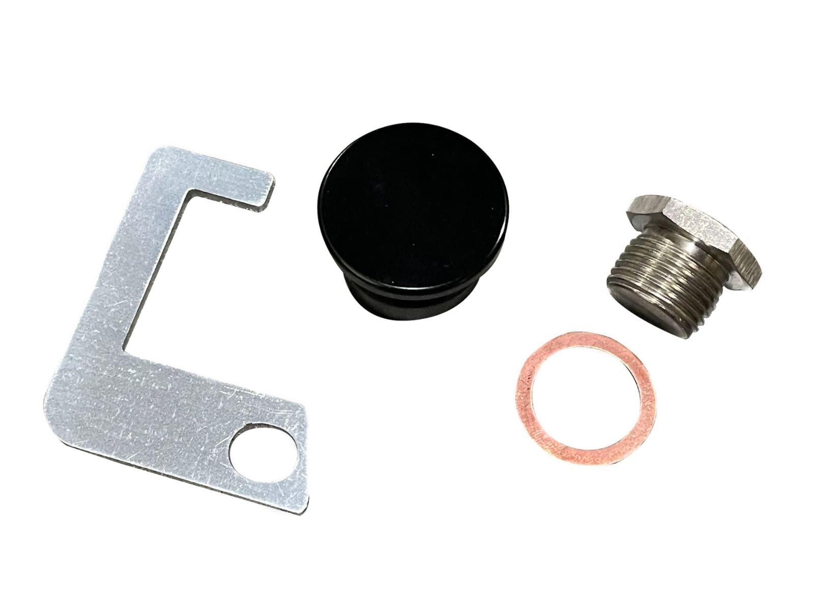 Jack Spania Racing heater core thermostat plug kit for K20, K24 swaps in Honda Civic, Integra, CRX, and Si engine models.