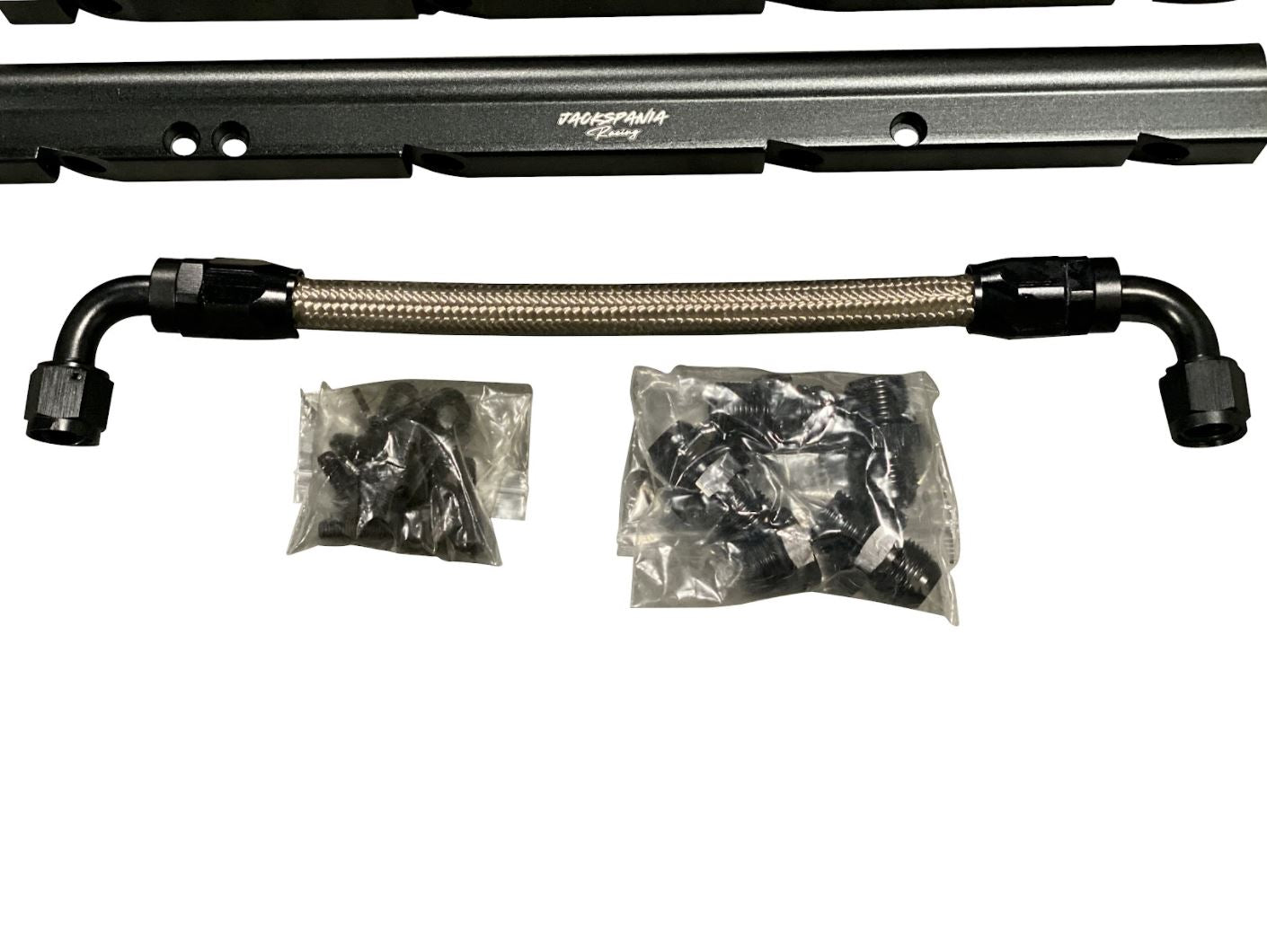 Billet LS Feed Return Fuel Rail Kit for GM LS3 V8 engine, includes OE intake manifold, direct fit with AN6 and AN8 fittings.