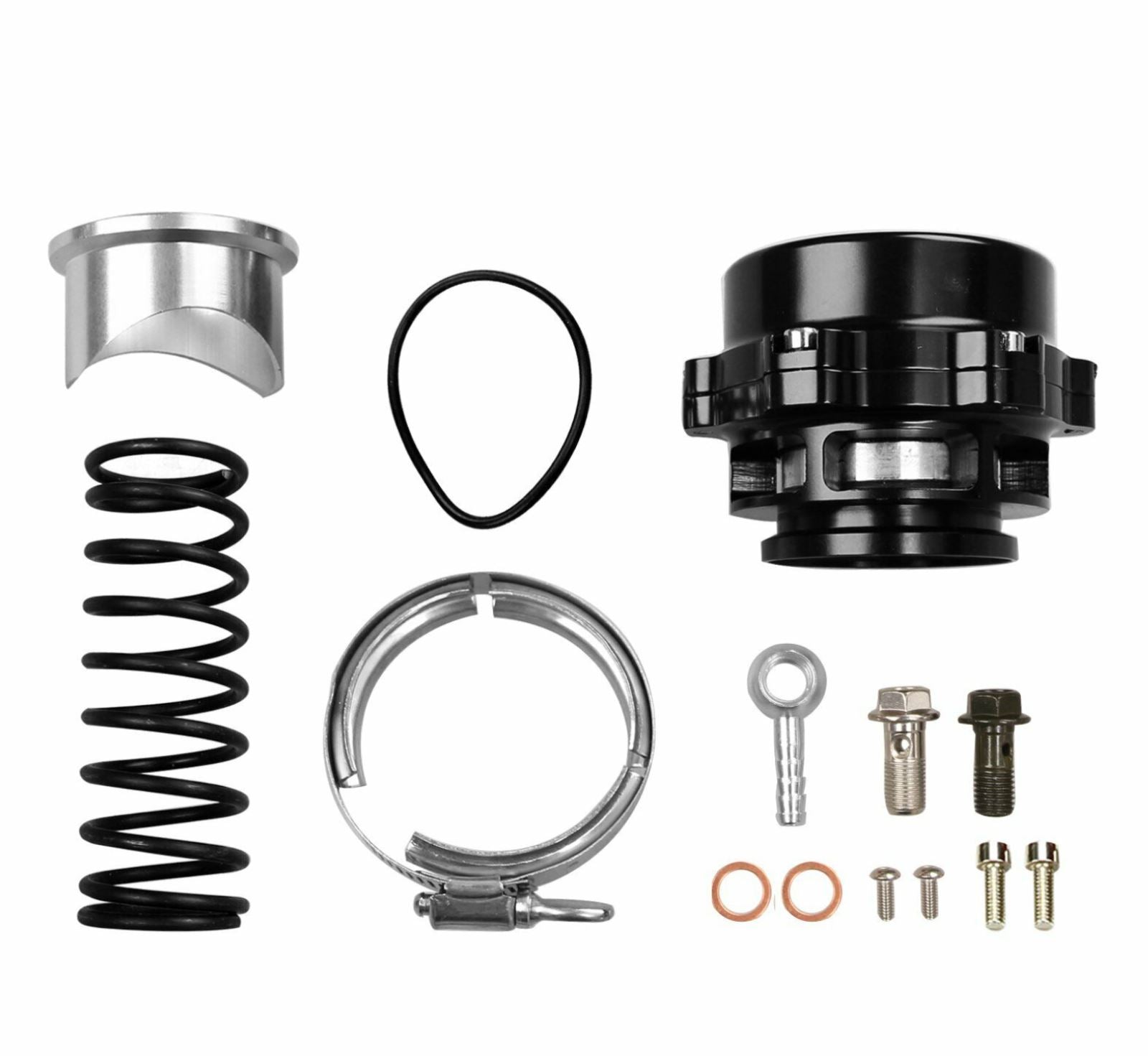 Jack Spania Racing Q BV50 50mm blow-off valve for engine, compatible with TiAL springs, featuring adjustable spring pressure.